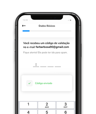 Celular mostrando a tela de reenvio de código de ativação no aplicativo Bari.